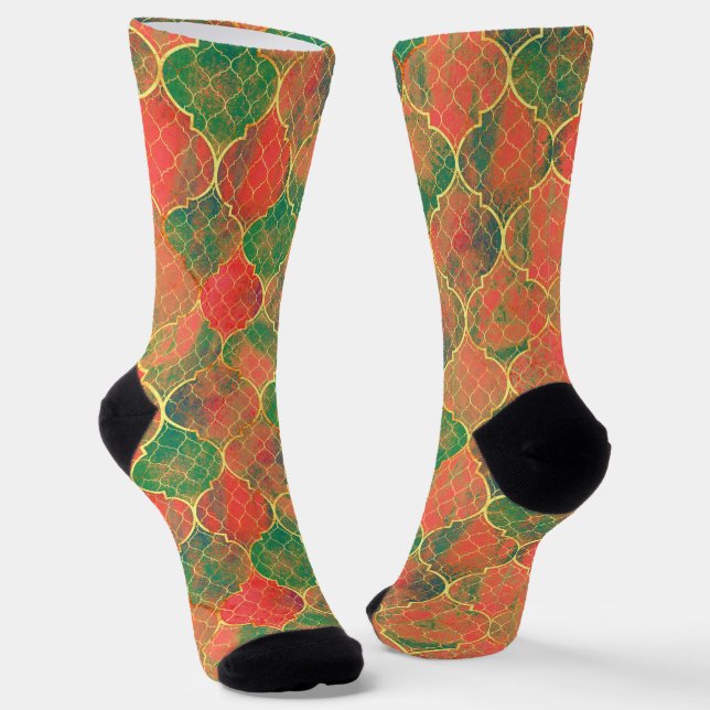 Colorful Watercolor Quatrefoil Pattern Socks (Angled)