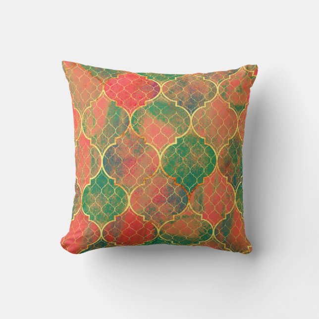 Colorful Watercolor Quatrefoil Pattern Throw Pillow (Front)