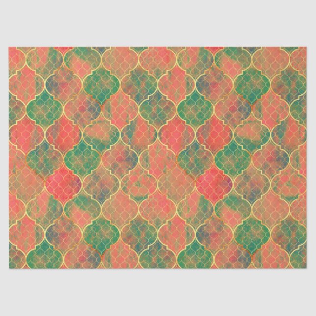 Colorful Watercolor Quatrefoil Pattern Tissue Paper (Front)