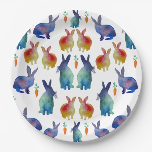 Colorful Watercolor rabbits Paper Plates