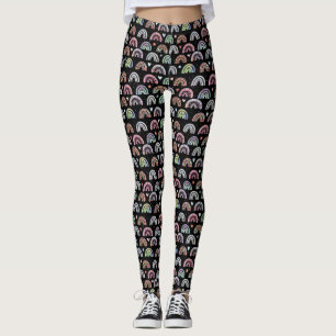 Colorful Watercolor Rainbow arch pattern on black Leggings
