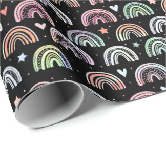 Colorful Watercolor Rainbow arch pattern on black Wrapping Paper