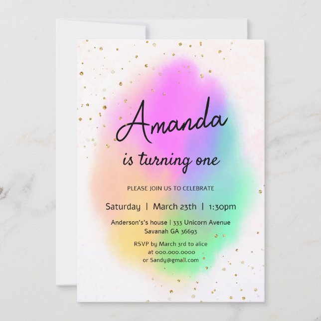 Colorful Watercolor Rainbow birthday Invitation (Front)