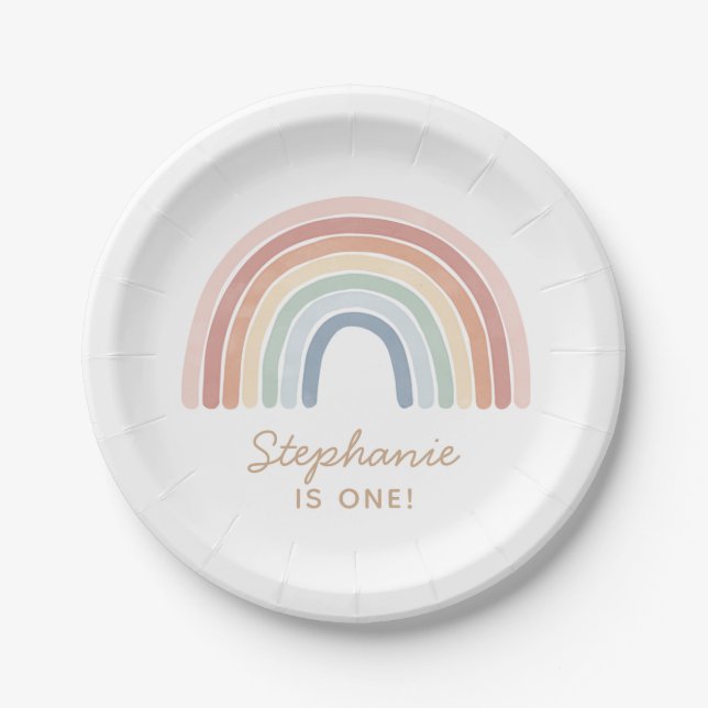 Colorful Watercolor Rainbow Birthday Paper Plates (Front)
