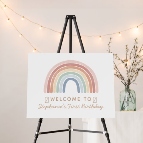 Colorful Watercolor Rainbow Birthday Welcome Sign