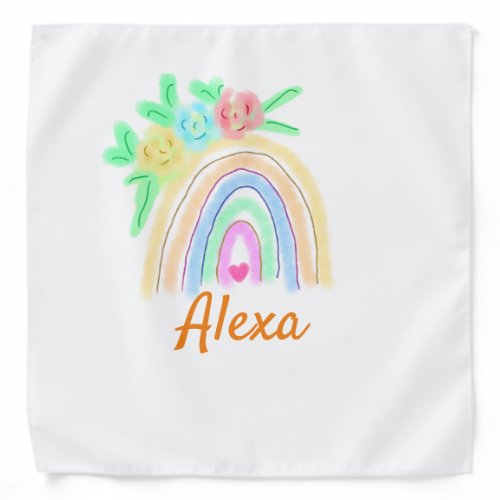 Colorful watercolor rainbow boho floral add name t bandana