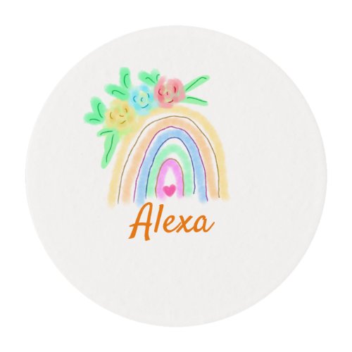 Colorful watercolor rainbow boho floral add name t edible frosting rounds