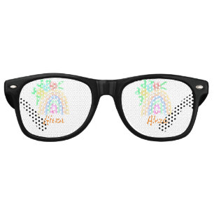 Colorful watercolor rainbow boho floral add name t retro sunglasses