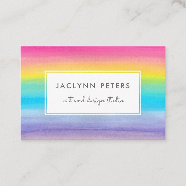 Colorful Watercolor Rainbow Business Card (Front)