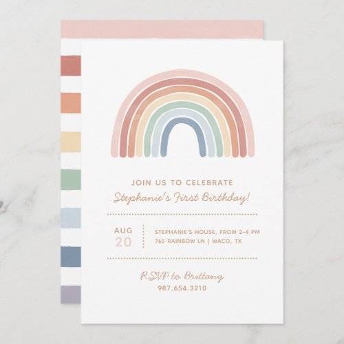 Colorful Watercolor Rainbow Girl Birthday Party Invitation