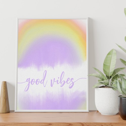 Colorful watercolor rainbow good vibes wall art