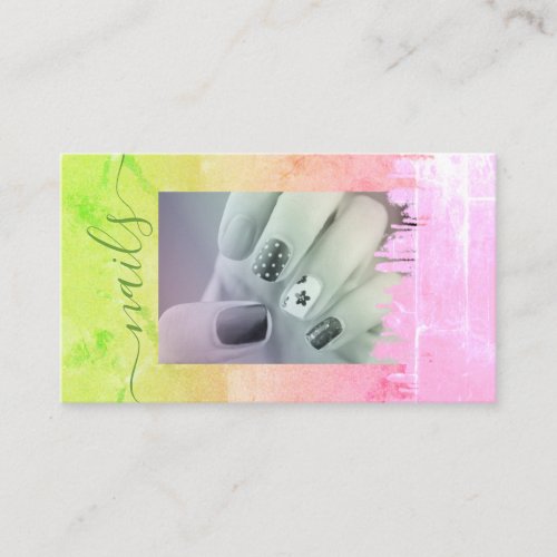 Colorful Watercolor Rainbow Nails Photo Template Business Card