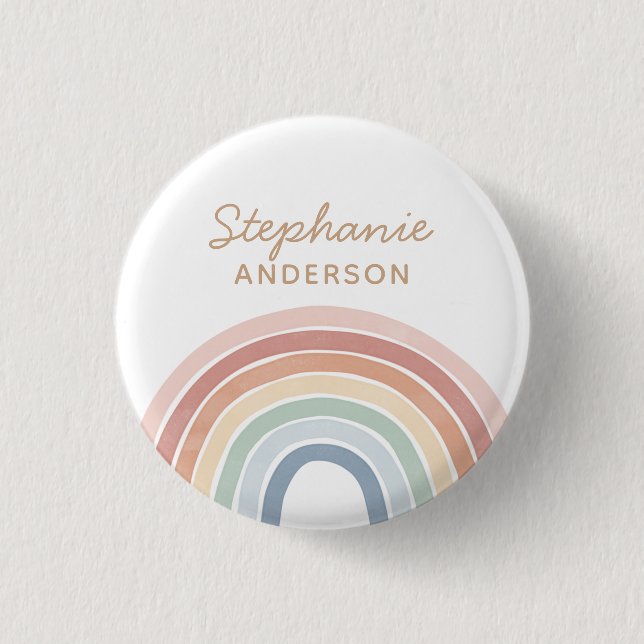 Colorful Watercolor Rainbow Name Button (Front)