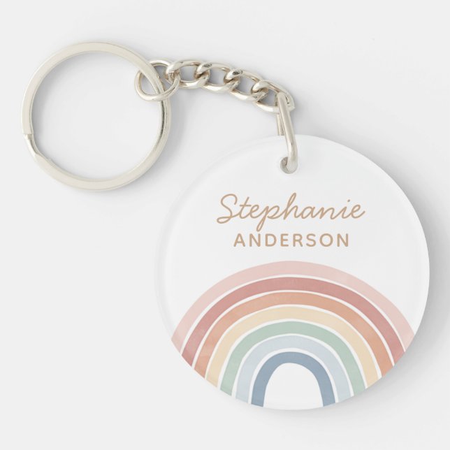 Colorful Watercolor Rainbow Name Keychain (Front)