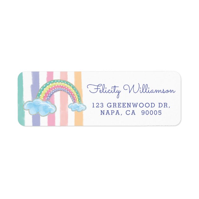 Colorful Watercolor Rainbow Stripes Baby Shower Label (Front)