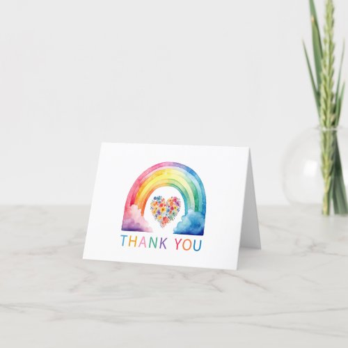 Colorful Watercolor Rainbow Thank You Card