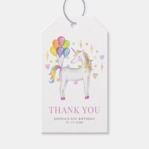 Colorful Watercolor Rainbow Unicorn Birthday Gift Tags