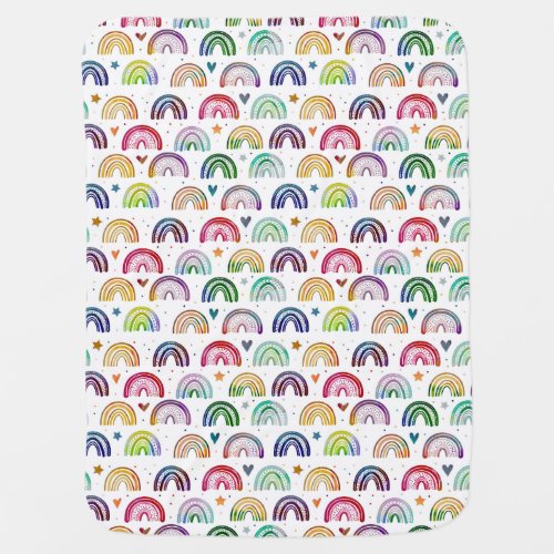 Colorful Watercolor Rainbows hearts  star pattern Baby Blanket