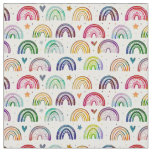 Colorful Watercolor Rainbows hearts &amp; star pattern Fabric