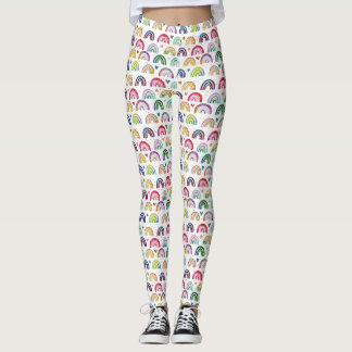 Colorful Watercolor Rainbows hearts & star pattern Leggings