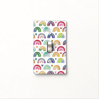 Colorful Watercolor Rainbows hearts & star pattern Light Switch Cover