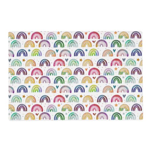 Colorful Watercolor Rainbows hearts  star pattern Placemat