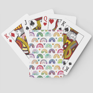 Colorful Watercolor Rainbows hearts & star pattern Poker Cards