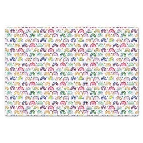 Colorful Watercolor Rainbows hearts  star pattern Tissue Paper
