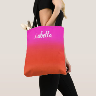 Colorful Watercolor Red Pink Monogram Script Name Tote Bag
