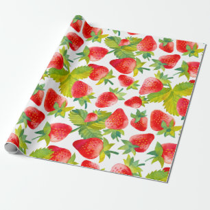 Colorful Watercolor Red Strawberries Wrapping Paper