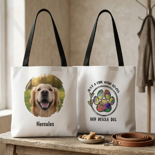 Colorful Watercolor Rescue Dog Girl Tote Bag