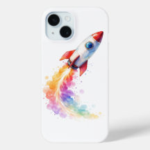 Colorful Watercolor Rocket Blast Off - iPhone 15 C