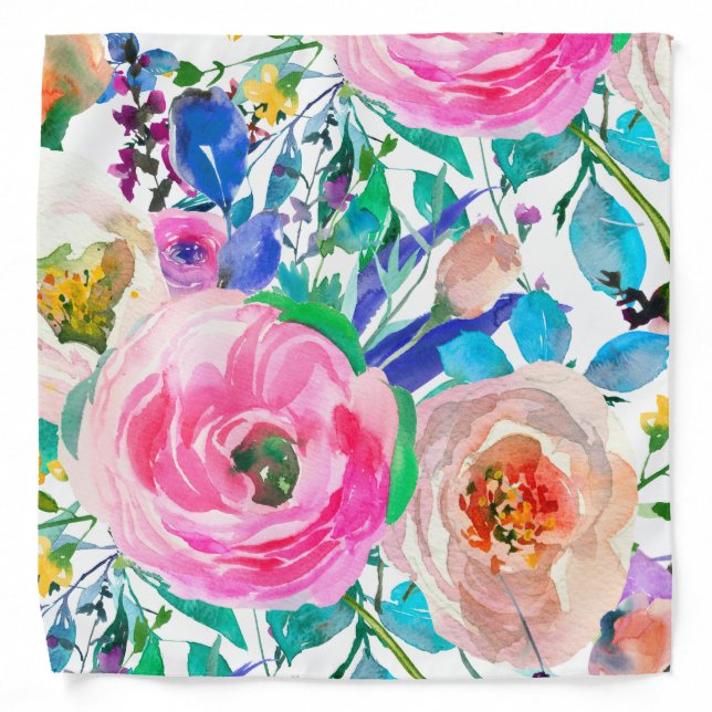 Colorful Watercolor Roses Bandana (Front)