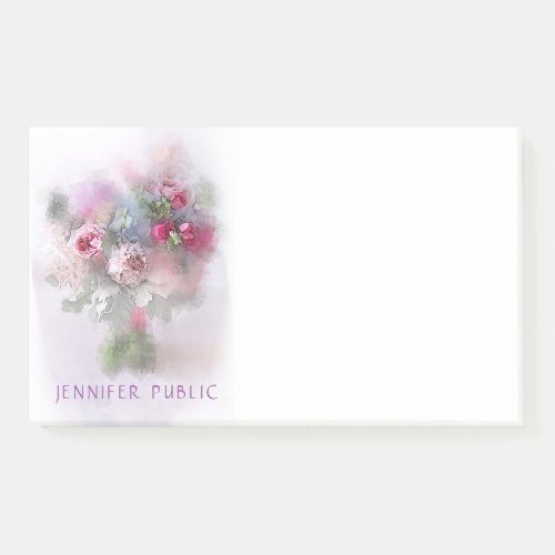 Colorful Watercolor Roses Flowers Floral Template Post_it Notes