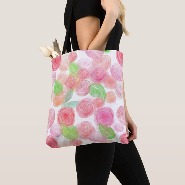 Colorful Watercolor Roses Tote Bag (Close Up)