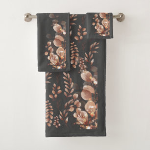 Colorful Watercolor Rustic Fall Eucalyptus Leaves Bath Towel Set