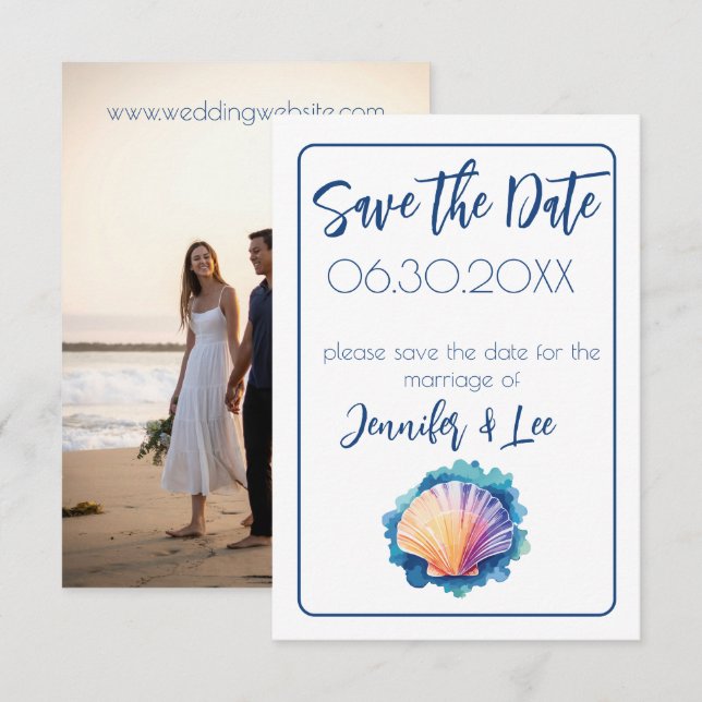 Colorful Watercolor Scallop Save the Date Invitation (Front/Back)