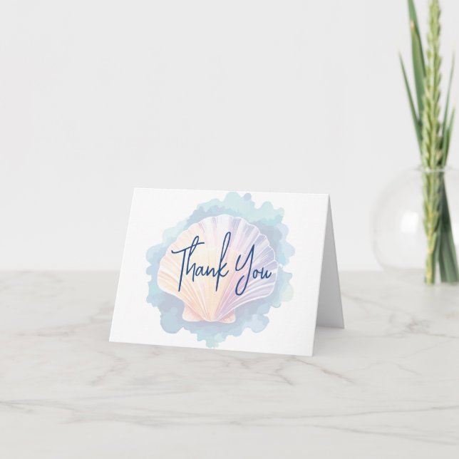 Colorful Watercolor Scallop Seashell  Thank You Card (Front)