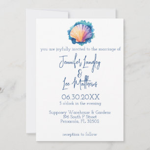 Colorful Watercolor Scallop Seashell Wedding Invitation
