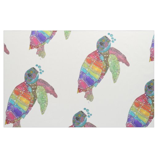 Colorful Watercolor Sea Turtle Fabric