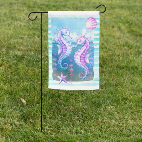 Colorful Watercolor Seahorse Garden Flag