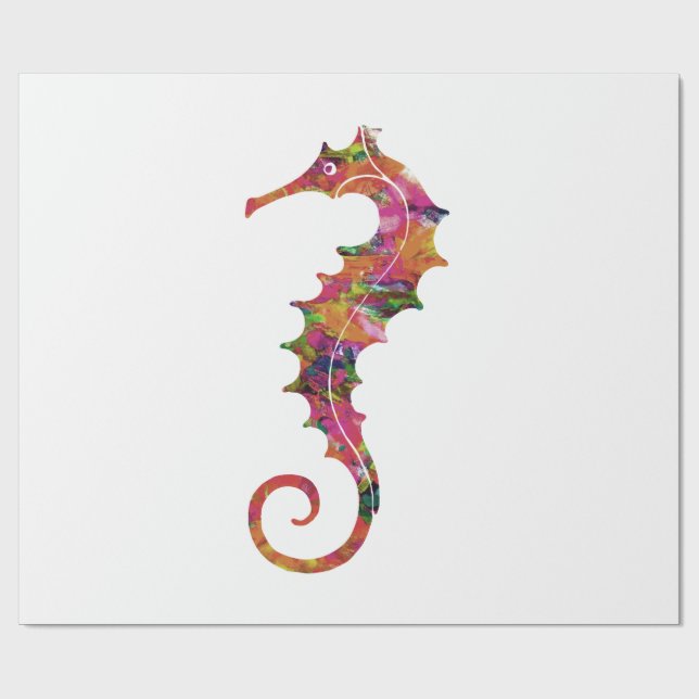 Colorful watercolor seahorse wrapping paper (Flat)