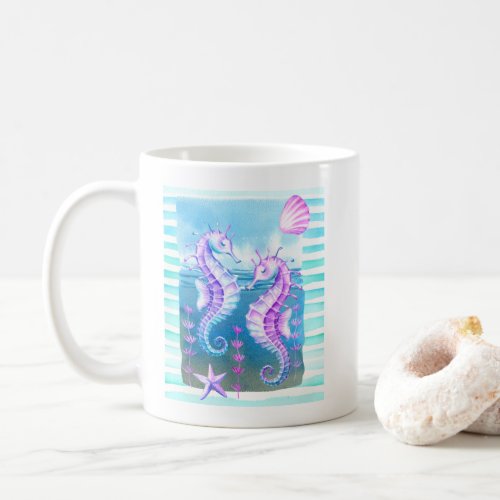 Colorful Watercolor Seahorses Coffee Mug 