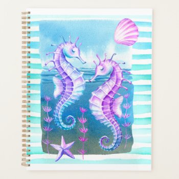 Colorful Watercolor Seahorses Sea Life Planner by xgdesignsnyc at Zazzle
