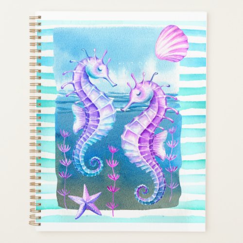 Colorful Watercolor Seahorses Sea Life Planner