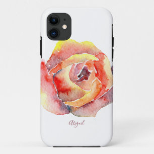 Colorful Watercolor Single Flower Custom Name iPhone 11 Case