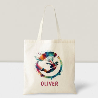 Colorful Watercolor Skydiver Personalized Tote Bag