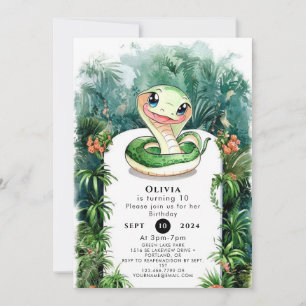 Colorful Watercolor Snake Birthday Invitation