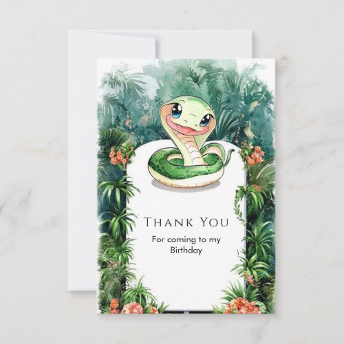 Colorful Watercolor Snake Birthday Thank You Card