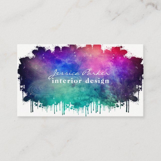 Colorful watercolor space splash business card (Front)